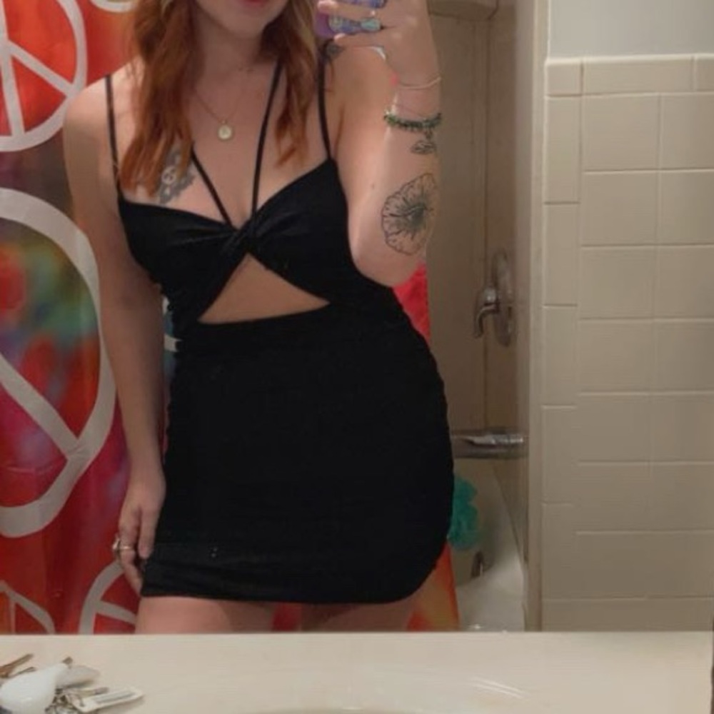 Black Ruched criss cross Strap Dress